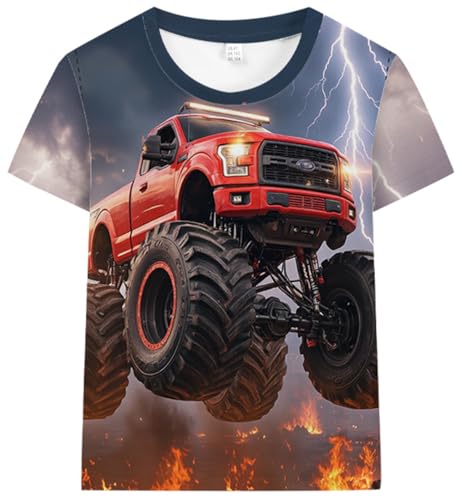 Image of Boys 4th of July Shirt American Flag Tshirt for Kids USA Flag Outfits Toddler Patriotic Tee Monster Truck Top T-Shirt 3-10T