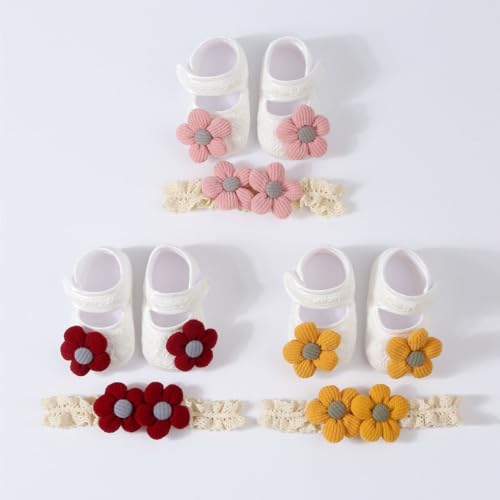 Baby Girls Floral Headband and Nonslip Walking Shoes Floor Shoes with Flower Hairband Set for Delicate Skin2