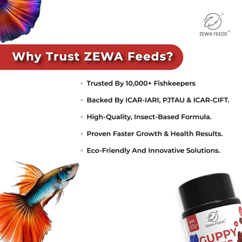 Image of Zewa Guppy Bites 45 g(Pack of 3) | High Protein Fish Food for Guppy & Small Fish | Micro Pellets 0.3-0.6 mm | 88% Digestibility | Rapid Growth & Vibrant Color