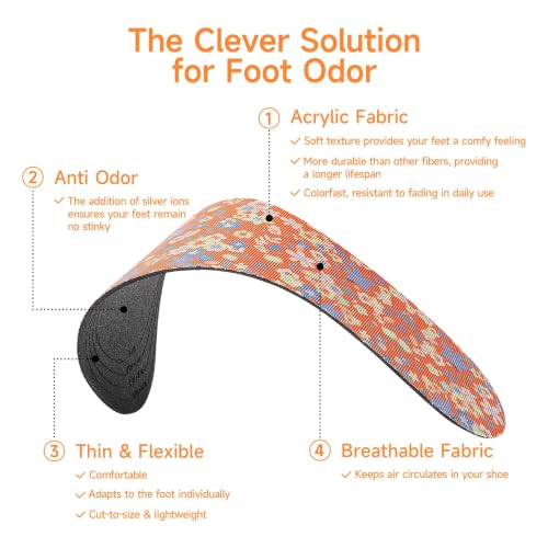 Image of 3 Pair Women No Show Socks Anti-Odor Sockless Shoe Insert Size 9-13 | Thin Shoe Insoles,Breathable,Comfort Barefoot Shoe Liner,Machine Washable,Moisture Control,Cute,Everyday Insole,Floral Print