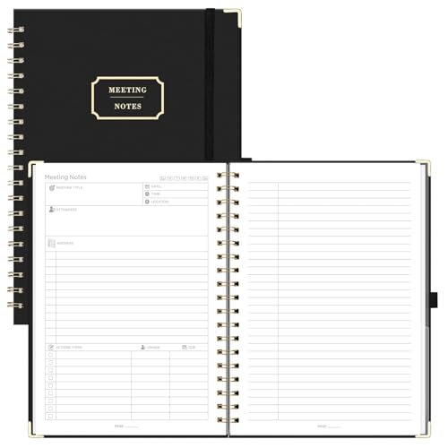 EMSHOI B5 Meeting Notebook - Work Planner Project Organizer with Action Items, Agendas, and Business Notes - 100 Pages Diary Planner for Productivity, Office Journal for Men Women, 20x26 cm, Black