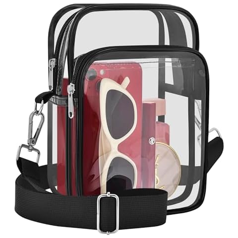 Clear Bag for Stadium Events, Small Clear Purse with Removable Strap, Clear Stadium Bag for Sports Work Concert - Black Cover