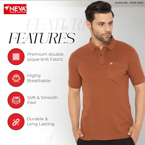 Image of NEVA Men's Regular Fit Half Sleeve Polo Neck T-Shirt with Chest Pocket