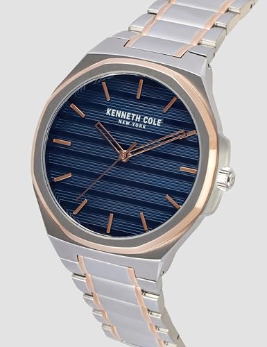 Image of Kenneth Cole Quartz Analog Blue Dial Two Toned Silver & Rose Gold Stainless Steel Strap Watch for Men - KCWGG0034506MN