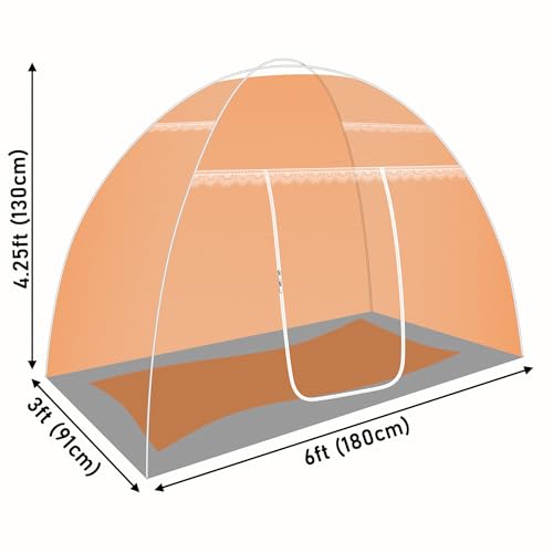 Image of Single Bed Mosquito Net Foldable, Lightweight Polyester 30GSM Strong Foldable Machardani (Orange Color, 3feet x 6feet)