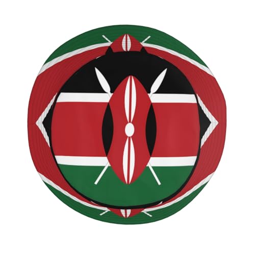 Flag of Kenya Adult Unisex Sunshade Bucket hat, Non-Shrinking, Lightweight, Breathable, Foldable, Easy to Store Black3