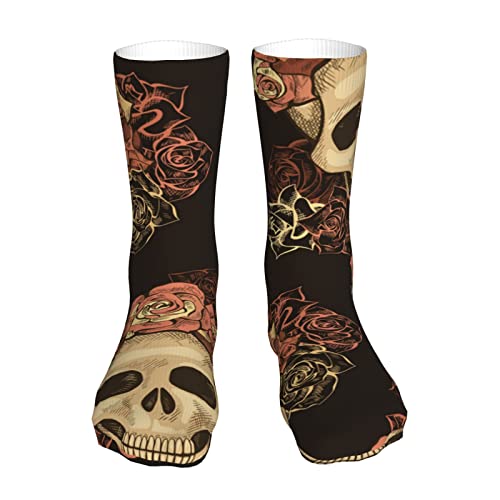 Novedad Casual Crew Calcetines Calcetines Moda - Cabeza Calavera Rosa Flor Negro