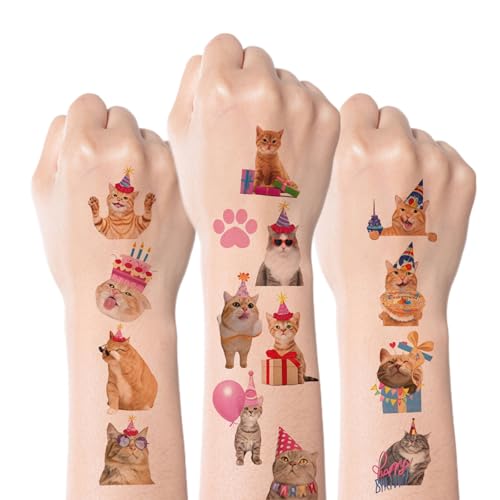 Kotkiddy 80 Piezas Tatuajes Temporales Divertidos de Gatos para Niños y Niñas, Decoración de Fiesta, Detalles para Invitados, Regalo, Pegatinas Adorables para Cumpleaños,