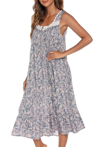 Image of AVIIER Cotton Nightgowns for Women Sleeveless House Dress Ladies Long Nightdress with Pockets S-XXL