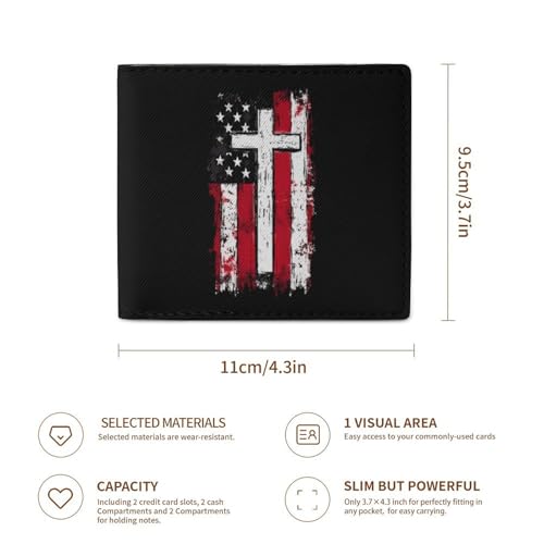 God Bless American U.S. Flag Crosses Bifold Wallet RFID Blocking Slim Credit Card Holder with with ID Window for Men Women3