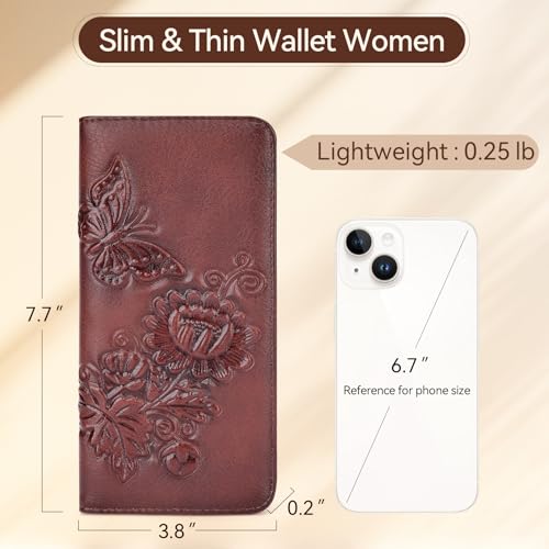 Image of Wallet Women Ultra Slim Thin Rfid 3D Embossed Vegan Leather Womens Wallet Clutch Long Ladies Wallet (07-Red)