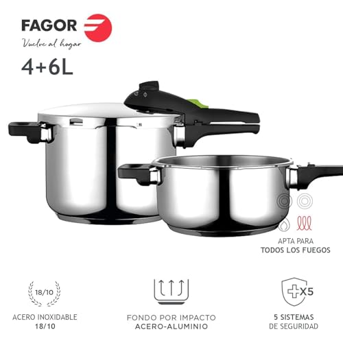 Fagor Rapid Xpress Pressure Cooker 6 + 4 Litres, Induction, Express Super Fast, Stainless Steel 18/10, All Types of Cookers, Thermo Diffuser Bottom, 2 Pressure Levels, 5 Safety Systems - Image 3