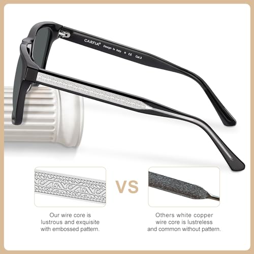 CARFIA Acetate Curved Polarized Sunglasses for Men UV Protection, Retro Cool Driving Eyewears with Embossed Pattern Wire Core4