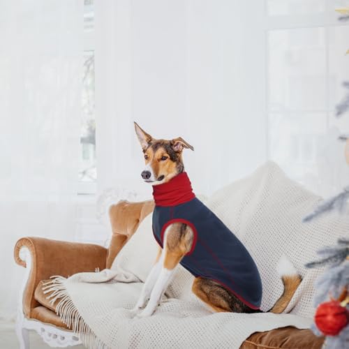 MHaustlie Hundepullover Großer Hund Rollkragenpullover Windhund Hundepullover Rosa Warm Strickpullover Hund Groß Fleece Hunde Pullover Winter Warme Sweatshirt Hunde Wintermantel (Dunkelblau, 2XL)