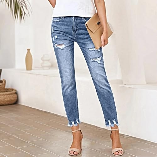 Cropped Skinny Jeans for Women Trendy High Waisted Ripped Jeans Stretchy Petite Jean Capris Straight Leg Denim Cowgirl Pants3