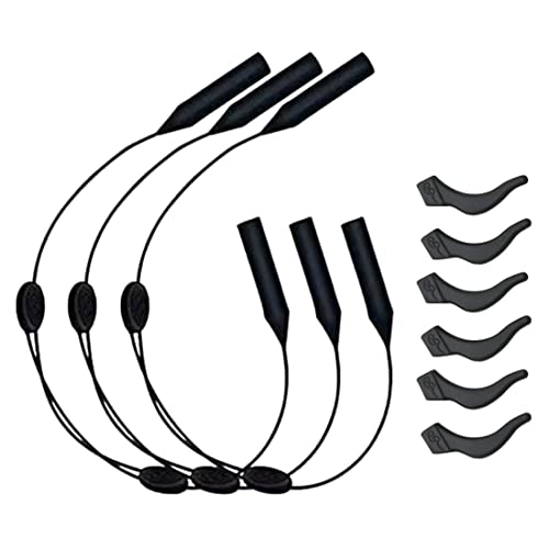 REQAG 3 verstellbare Brillenbänder, elastische Silikon-Brillenbänder, schwarze rutschfeste Brillenbänder mit 6 Ohrhaken Cover