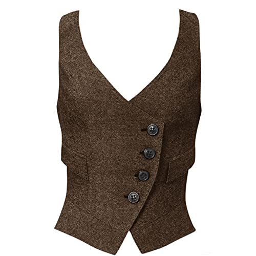 Women's Suit Vest Herringbone Tweed Work Wear Slim Fit Waistcoat Lady Sleeveless Jacket
