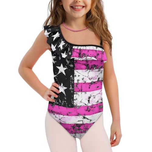 Image of Xpyiqun Swimsuits for Girls 3-14 1-Shoulder Ruffle Bathing Suit One Piece Adjustable Halter Swimming Wear