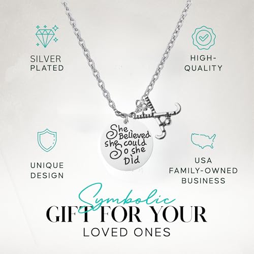 She Believed She Could So She Did Field Hockey Necklace • Engraved Stainless Steel Pendant with Stick Charm • Inspirational Jewelry Gift for Players, Coaches & Teams4