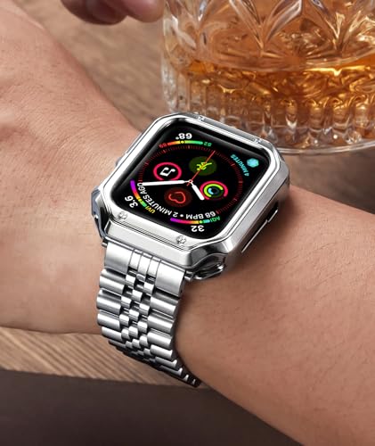 Image of BINLUN Compatible with Apple Watch Band 49mm 46mm 45mm 44mm 42mm 41mm 40mm 38mm for Men Women, Stainless Steel Metal Strap with TPU Case Fit for iWatch Series Ultra /SE3 /11 /10 /9 /8 /7 /SE2 /SE /6 /5 /4 /3 /2 /1