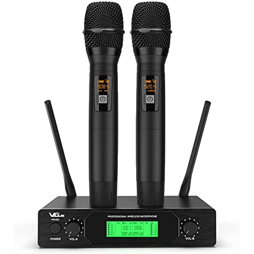 Wireless Microphone UHF, VeGue Metal Professional Dual Channel Handheld Dynamic Mic System, for Karaoke, Party, Church, DJ, Wedding, Meeting, Home KTV Set, Outdoor Events, 200ft(VW-022)