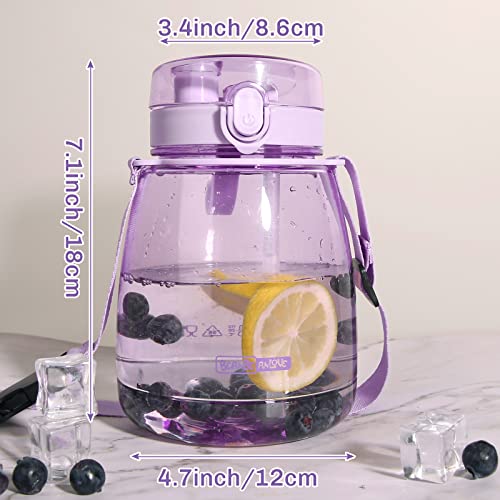 Moioibe Kawaii Water Bottle With Straw 45Oz, With Two Ways To Dinking Modern Cute Water Jug With Strap For Women/Teen Girl/School, Purple #TOP5