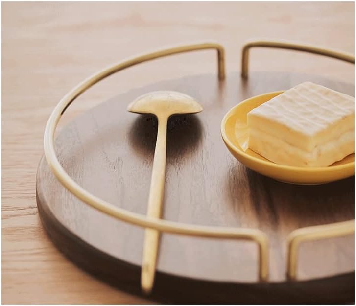 Vista 5 de HOUKAI Wooden Round Storage Plate Desktop Dessert Tray Fruit Tray Tea Tray