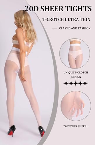 Image of MERYLURE 20D Sheer Black Tights for Women, T-Crotch Ultra Thin Pantyhose High Waist Stockings Reinforced Toes 2 Pairs