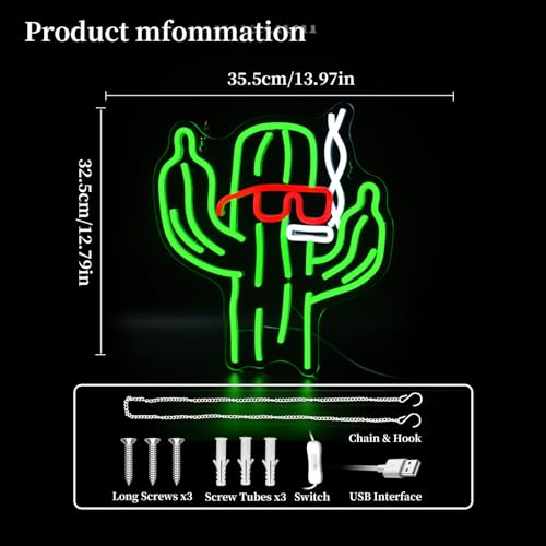 Image of Cactus Neon Sign Led Neon Lights Neon Signs for Wall Decor Light Up Sign for Birthday Party Club Gift