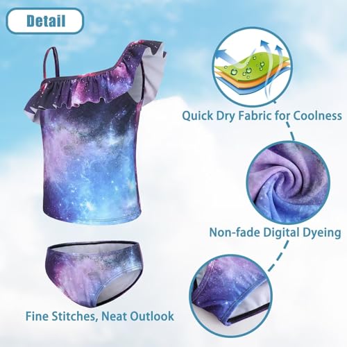 Image of Girls Two Piece Tankini Swimsuits Tie Dye Bathing Suit for Kids One Shoulder Swimwear 3-16 Years