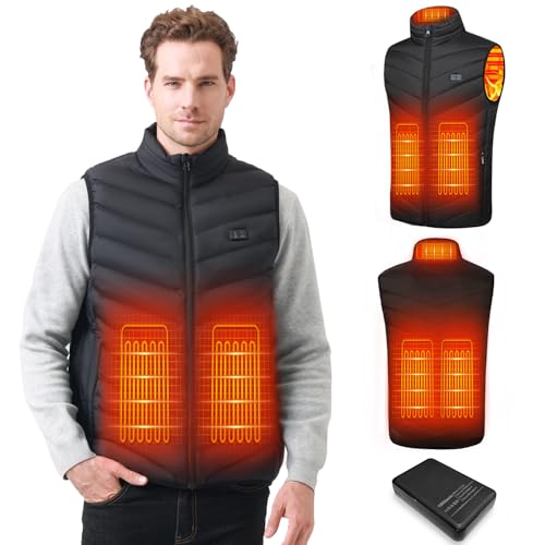 Mincoo Chaleco Calefactable Hombre con Batería De 10000 mAh, 3 Temperaturas, 5 Zonas de Calentamiento, Chaqueta Calefactable con Carga USB, para Esquí, Motociclismo, Senderismo y Pesca