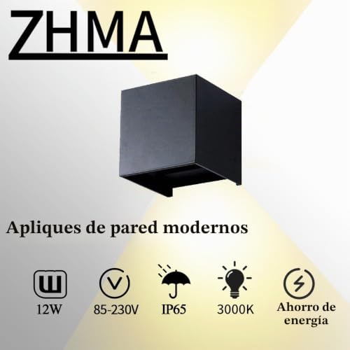 Aplique pared exterior 12W de luz cálida 3000K con protección IP65 6