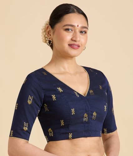 Image of Studio Shringaar Women's Handloom Cotton Silk Readymade Saree Blouse