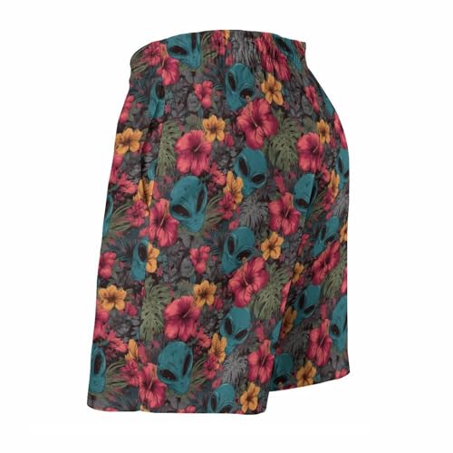 Hawaiian Shorts for Men - Comfy Hawaiian Floral Alien Print Mens Swim Trunks Bathing Suits with Mesh Lining4