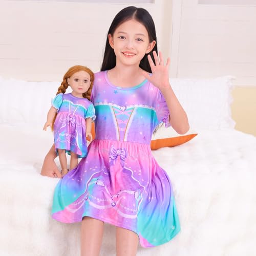 ICOSY Matching Girls & Doll Nightgowns Clothes Girls Pajamas Princess Dress for Kids and American 18" Girl Doll3