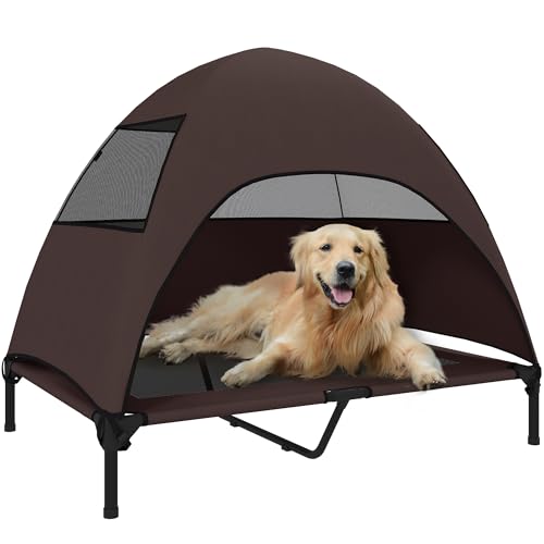 PawHut Lettino per cani da esterno con tetto, cuccia rialzata per cani di grossa taglia, con telaio in acciaio lavabile, borsa per il trasporto, letto per animali domestici, per esterni, campeggio
