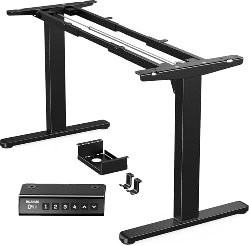 Image of HUANUO Standing Desk Frame with 220lbs Powerful Brushless Motor, Double Crossbeam Structure, Thick Adjustable Desk Legs, for Max 35.4″ x 86.6″ Desktop, for Home Office, Black Frame Only