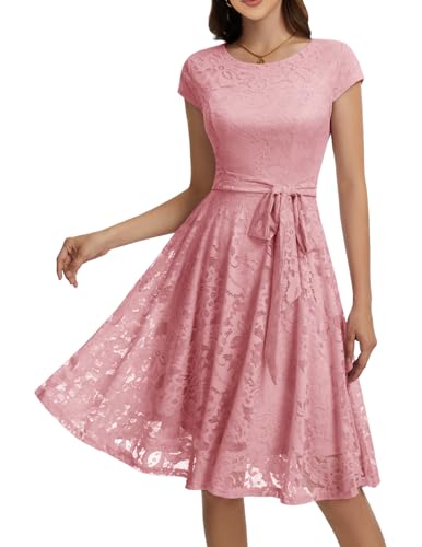 MUADRESS Women Cap-Sleeve Lace Floral Elegant...