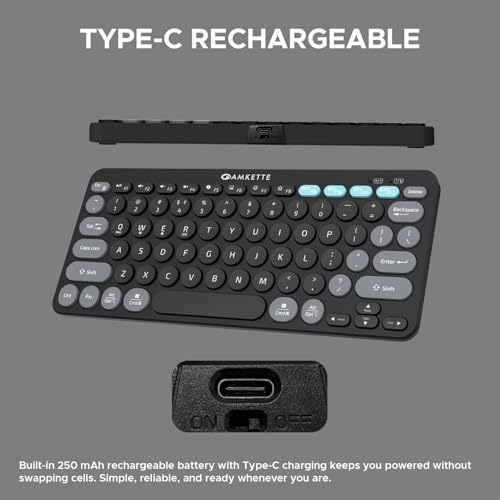 Image of Amkette Optimus BT Plus Rechargeable Wireless Keyboard /Bluetooth Keyboard for Laptop | Compact Design.Powerful Firmware. 2.4G+3xBT, One Click Device Switching & AI Access, Dual OS Layout (Black)