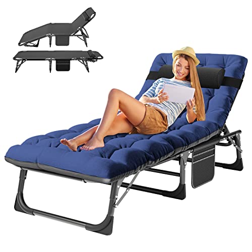 ABORON 5 Positions Camping Cots for Adults,Outdoor Folding Sleeping Cot/Mat,Folding Chaise Lounge Chair with Pillow,Portable Reclining Chair for Beach Lawn Camping Pool,Sunbathing Chairs