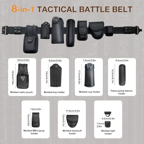 8 in 1 Police Utility Belt with 4 Pcs Belt Keepers Nylon Tactical Security Guard Duty Belt Versatile Military Modular Equipment System Molded Duty Belts Set for Law Enforcement,Black2