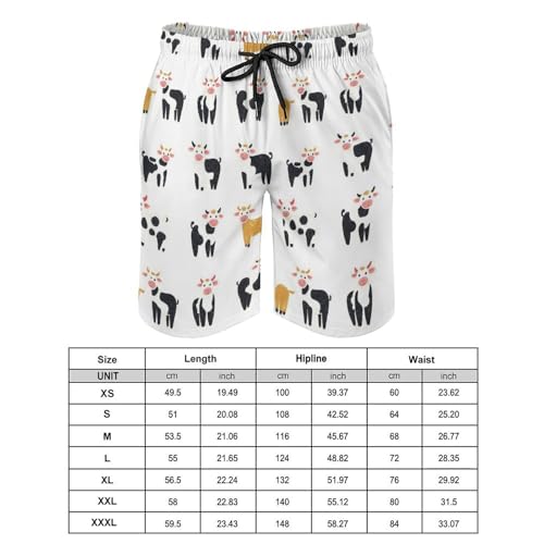 Hawaiian Shorts for Men - Comfy Cute Cow Cartoon Print Mens Swim Trunks Bathing Suits with Mesh Lining2