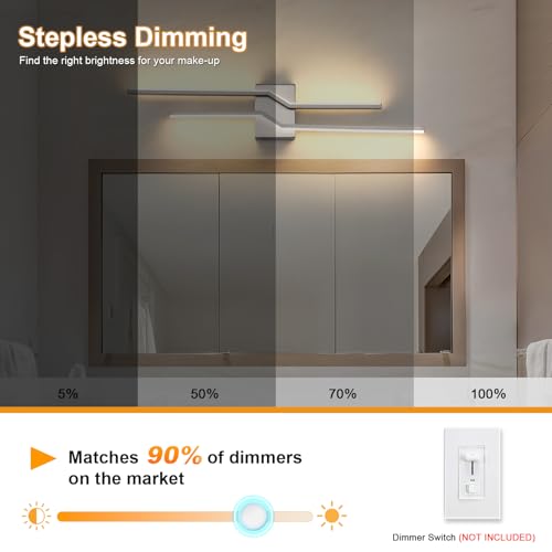 Image of 31.5 Inch Vnaity Lighting Led Bathroom Lights Over Mirror Brushed Nickel Dimmable 5CCT 32W Modern Bath Vanity Lights Bar Wall Sconces