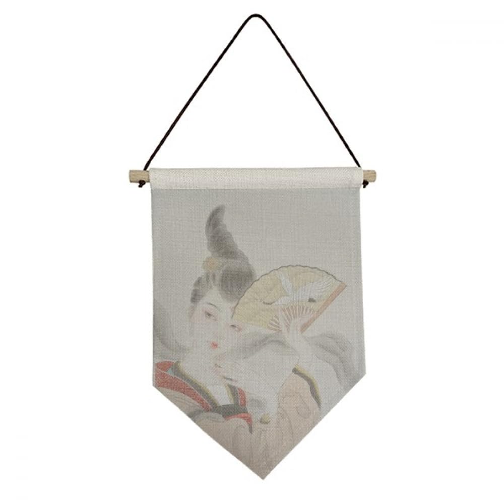 Beauty Folding Fan Chinese Painting Canvas Flag Hanging Wall Art Decor Banner