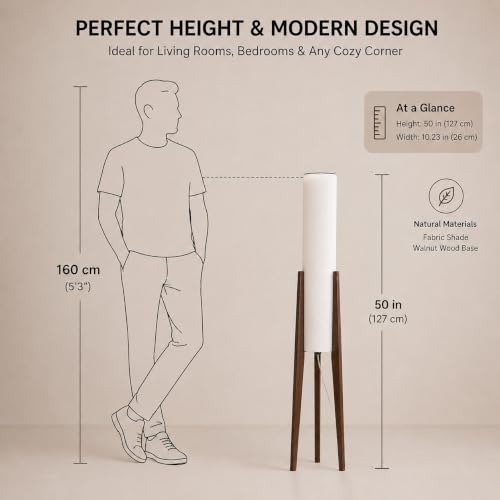 Image of 50 Inch Tall Tripod Floor Lamp Suit for Living Room,Walnut Wood Finish