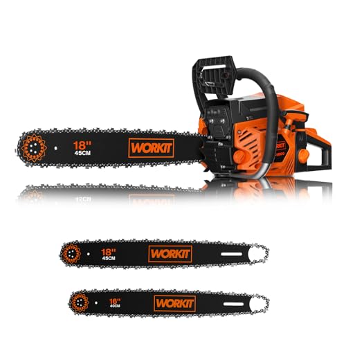WORKIT 54 cm³ Benzin Kettensäge (3,4 PS), Motorsäge Benzin Profi-Set mit 45 cm (18') & 40 cm...
