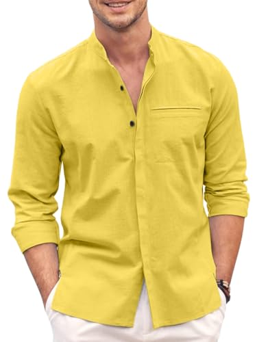 Image of Mens Casual Button Down Shirt | Cotton Luster Long Sleeves Shirts | Mandarin Collared Shirts