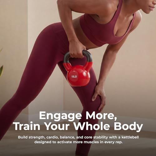 Image of Sunny Health & Fitness Vinyl Coated Kettlebell for Strength Weight Training & Swinging Exercise - In 5, 10, 15, 20, 25 Pound