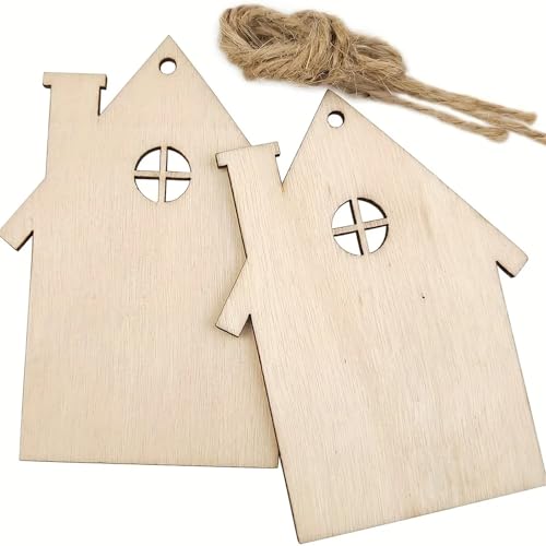 YDHSIKK Unbearbeitetes Rundholz, Holzhaus-Bastelausschnitte for Aufhängen, Ornamente, 8,13 x 8 cm, 10 Stück YDHSIKK Unbearbeitetes Rundholz, Holzhaus-Bastelausschnitte for Aufhängen, Ornamente, 8,13 x 8 cm, 10 Stück