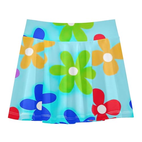 Joisal Colorful Flowers Light Blue Toddler Tennis Skirts Cartoon Girls Skorts Athletic Shorts School 4t